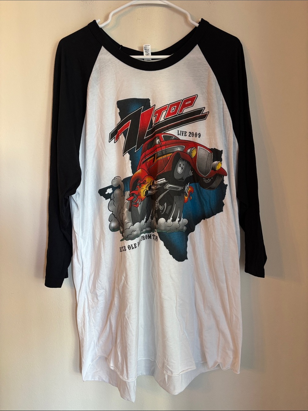 ZZ Top Vintage t-shirt Raglan Tee Live 2009 tour band White 2XL made in USA EUC